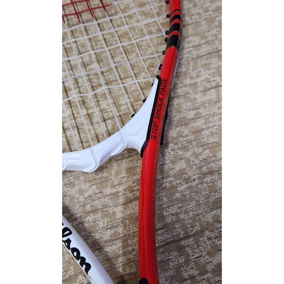Wilson Federer 110 Adult Tennis Racket Red/White/Black + Sleeve Power Strings - Picture 6 of 14